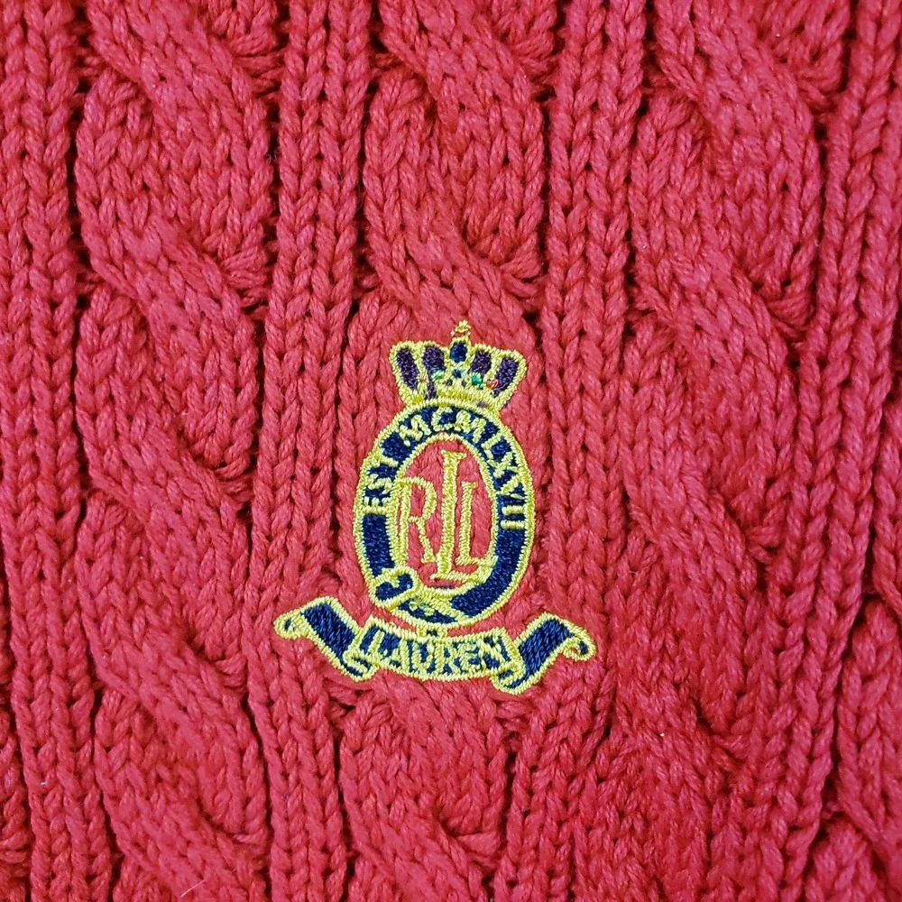 Lauren Ralph Lauren Sweater Red Cable Knit Crest Logo Cotton Womens‎ Size Large